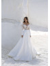 Long Sleeves Beaded Ivory Lace Satin Fashion Wedding Dress